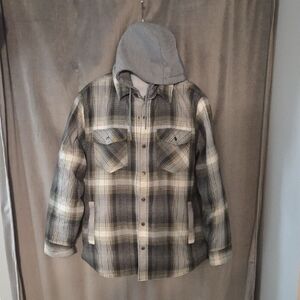 NWOT Dakota Large(oversized) Men's Gray Plaid Hooded Shirt Jacket
